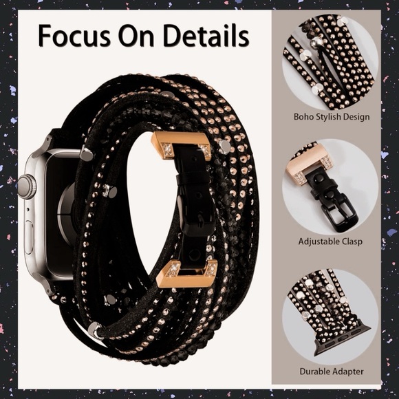 IWatch Multilayer Posh Suede Leather Wrap Band Inlaid With Gold Rivets By V-MORO - Picture 4 of 4